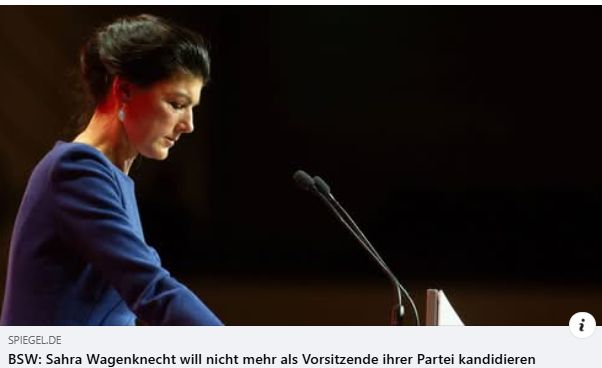 SPON:
BSW: Sahra Wagenknecht will nicht mehr als Vorsitzende ihrer Partei kandidieren.