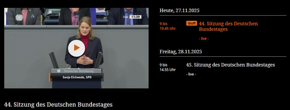 Screenshot 44. Sitzung des Deutschen Bundestages / bundestag.de