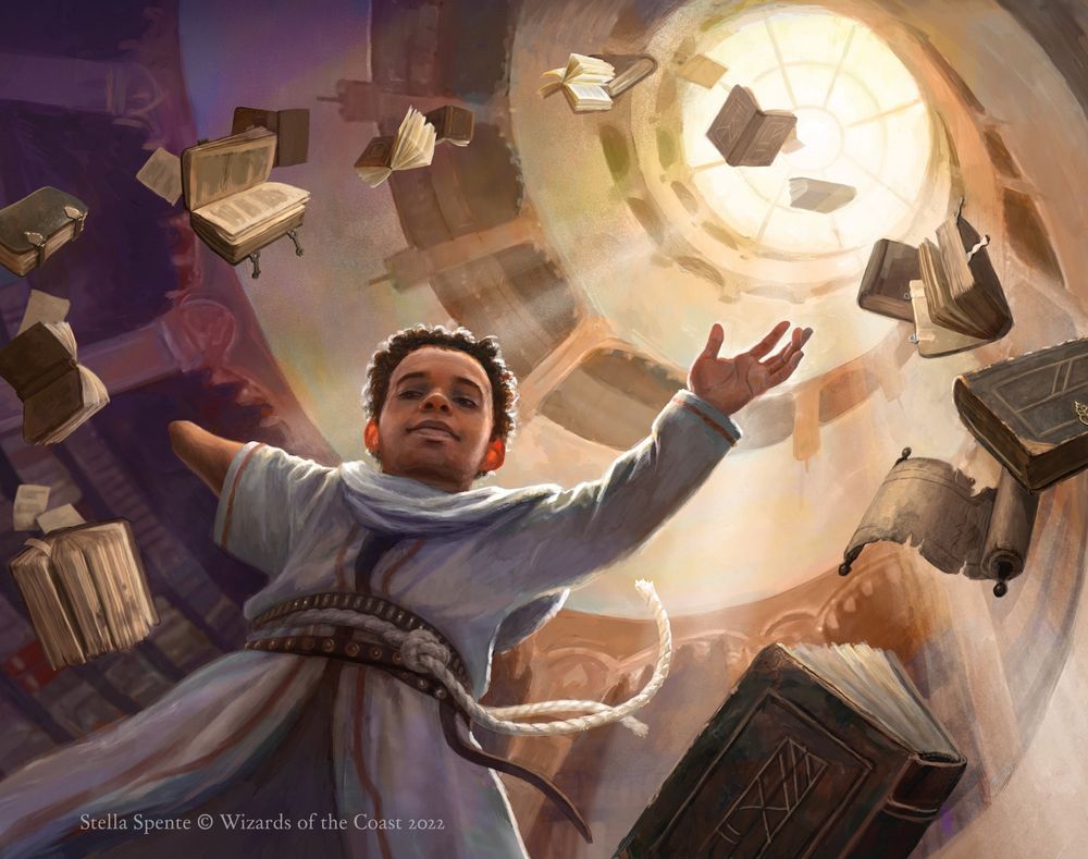 A halfling making books soar