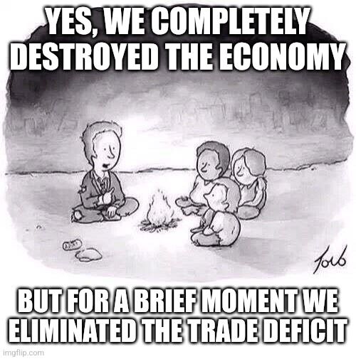 Yes, we completely destroyed the economy, but for a brief moment we eliminated the trade deficit. 