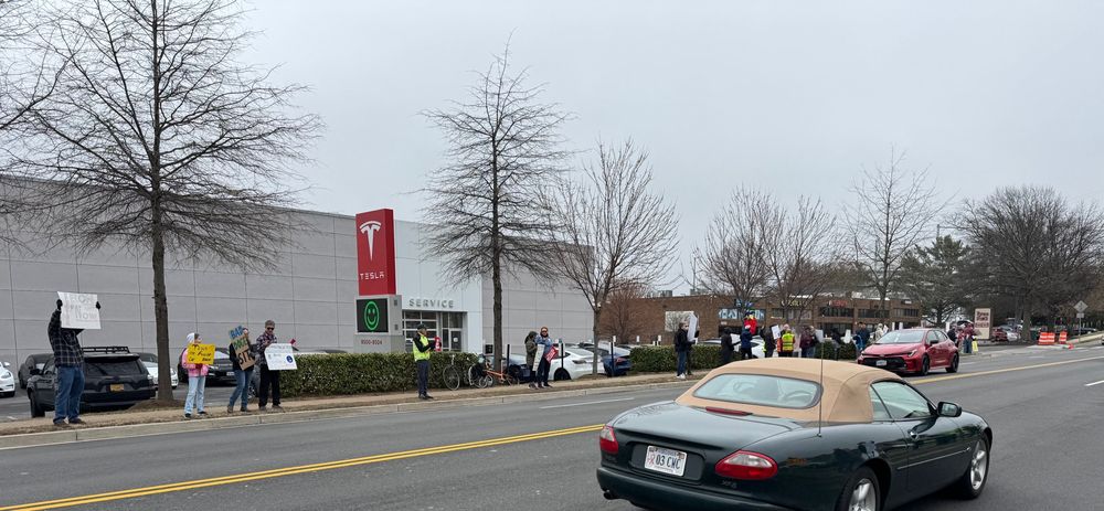 Activists protesting at Tesla dealership 