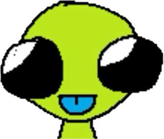 A cute alien with big eyes sticking his tongue out, silly-style.