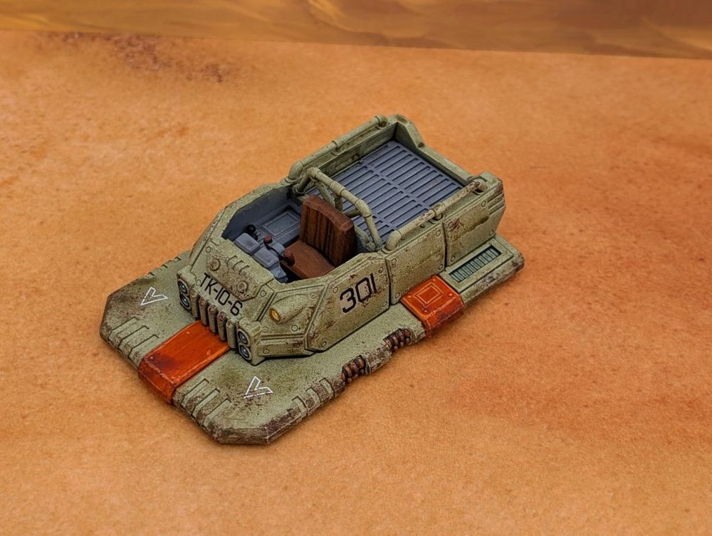 Oblique view of a 28mm scale sci-fi grav vehicle.