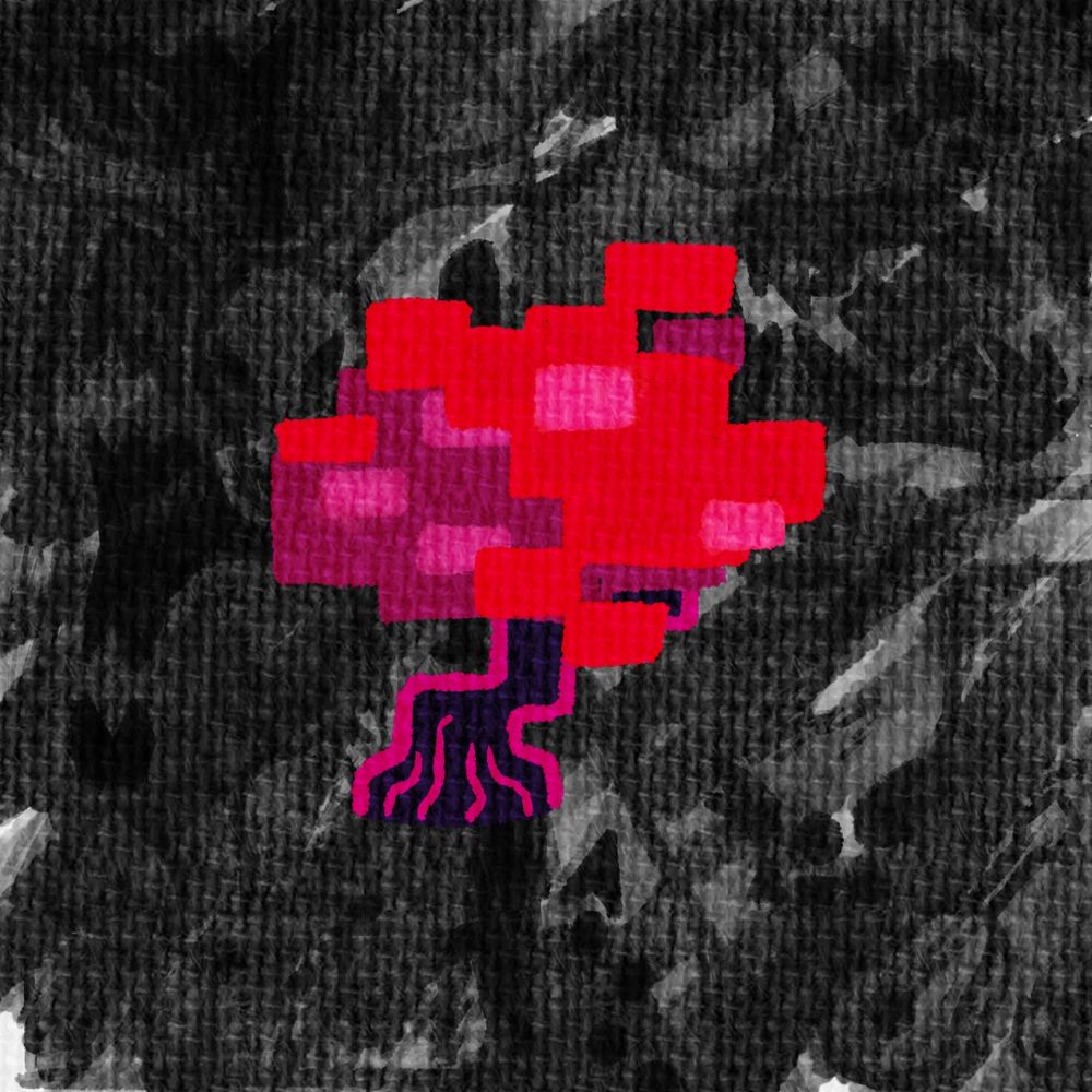 A drawing based on the description of Kris's painting from the egg room of Chapter 4.

A red, blocky tree stands in the center of the canvas. Beneath it is a collection of sketches covered by smeared black strokes.