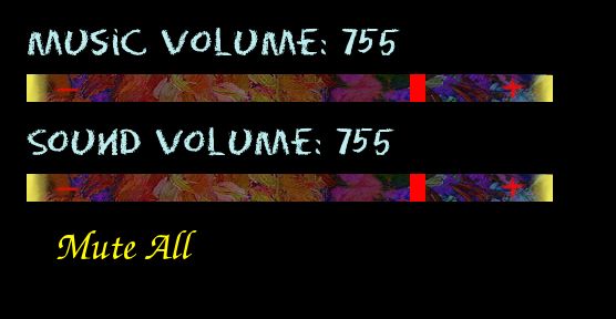 Screenshot of sliders in The Perfect Portrait. It displays both the Music and Sound Voumes at 755 instead of 75%