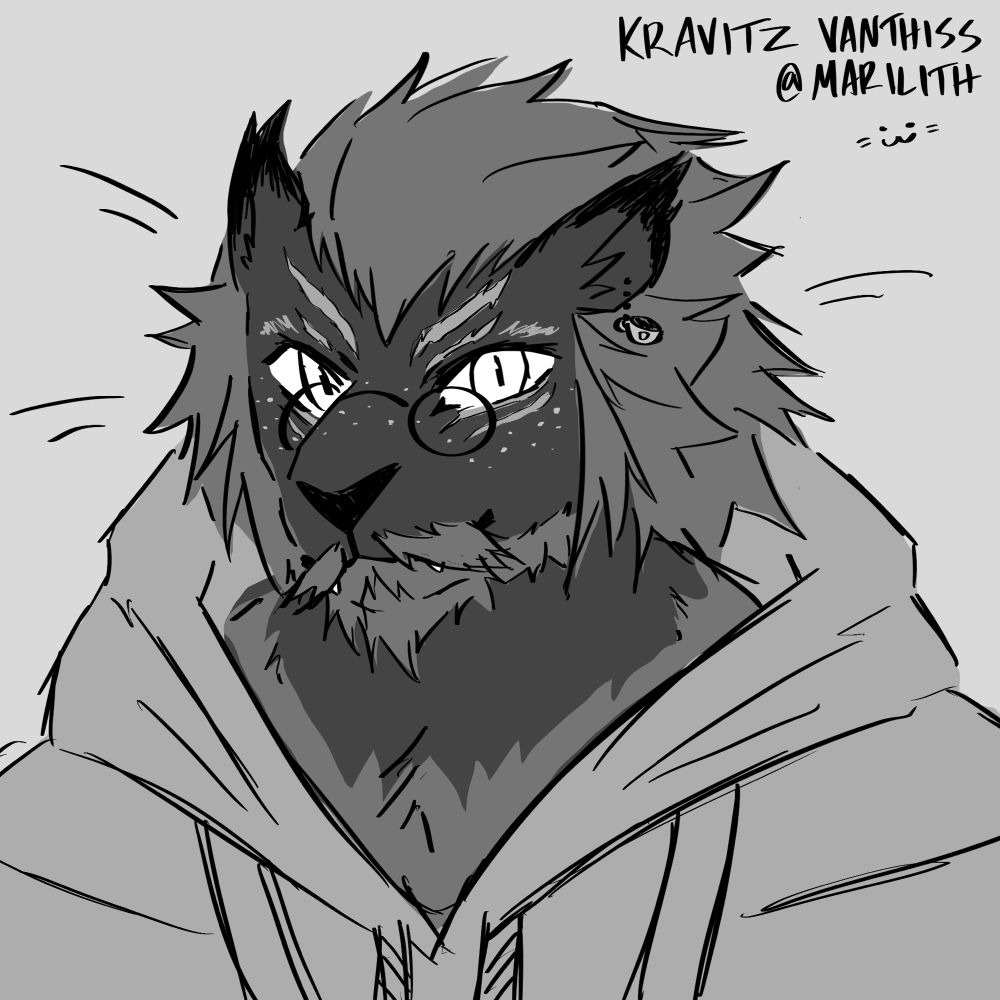 Greyscale doodle of a hrothgar :)