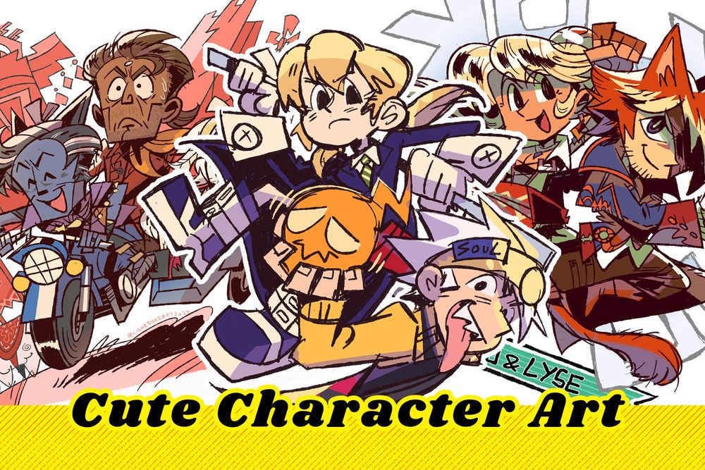 Image featuring examples of my 'cute character art' commission examples.