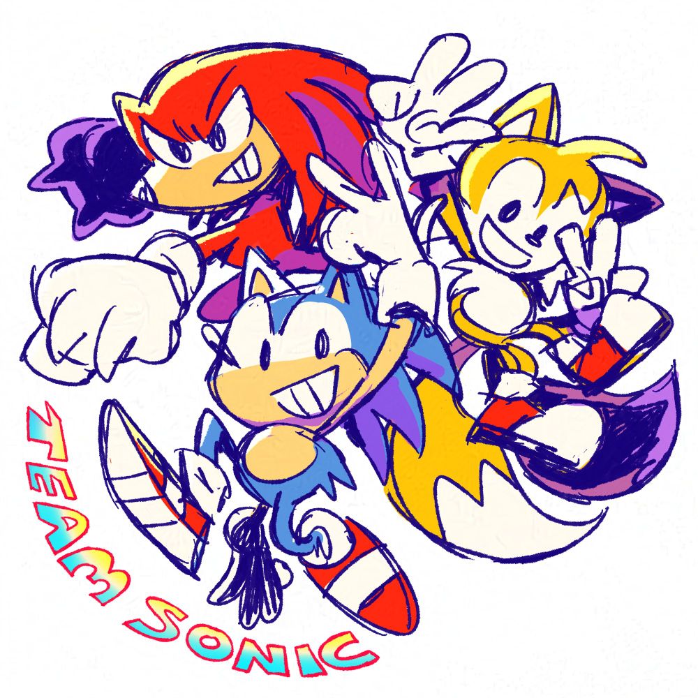A drawing of Team Sonic featuring Sonic, Knuckles and Tails.