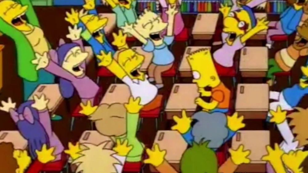 Bart says the line, everyone in his classroom cheers