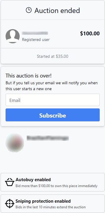 Auction ended: $100.00
Started at $35.00