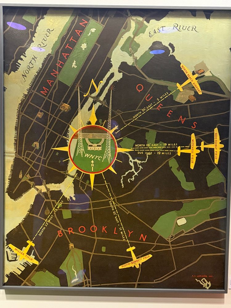 1937 map of NYC highlighting WNYC’s original transmission tower in Greenpoint.