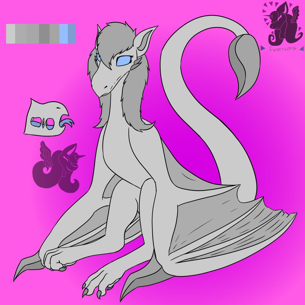 The same Moon Creature in their base form. They're shaped like a wyvern. They have light blue eyes and a blue tongue, the only splashes of color on their entire form