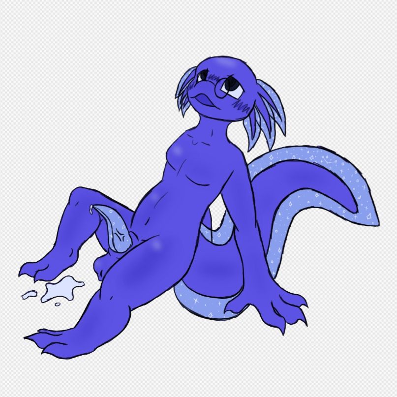 An NSFW sketch of a blue anthro axolotl 