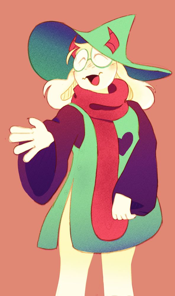 A digital drawing of the character Ralsei from deltarune with a hand raised towards the viewer.