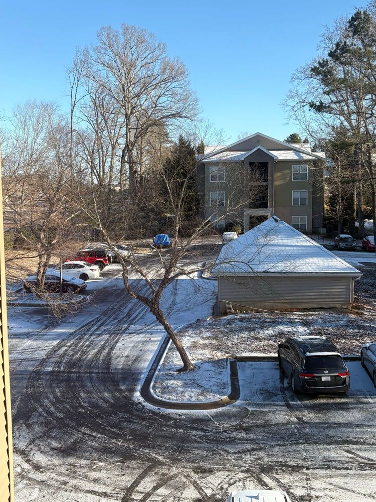 A snowy parking lot