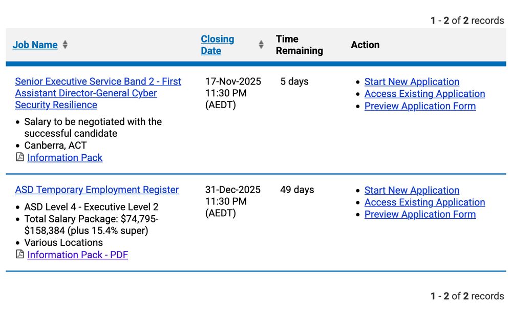 The two job ads, the second reading "ASD Temporary Employment Register"