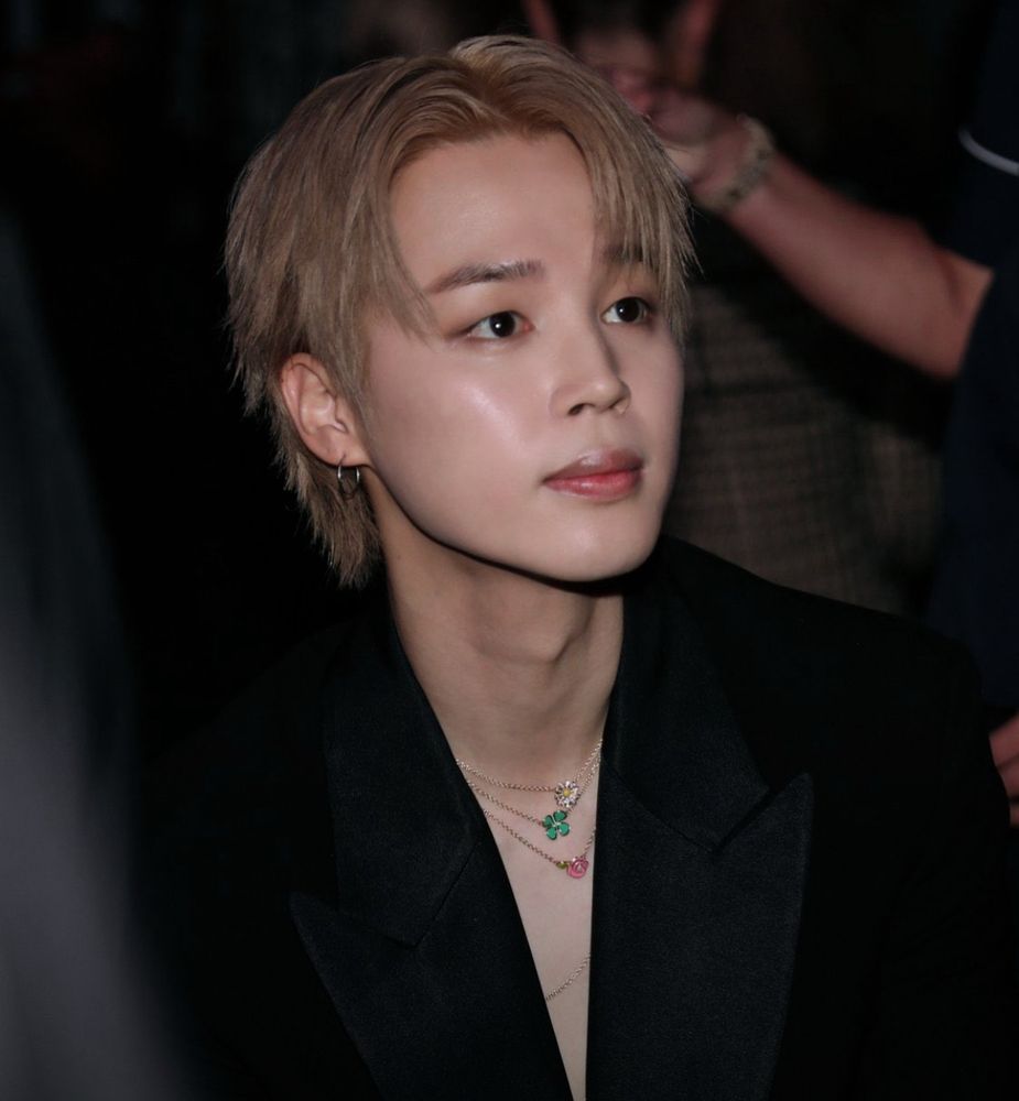 Jimin at the Dior show today looking up with his big wet brown eyes