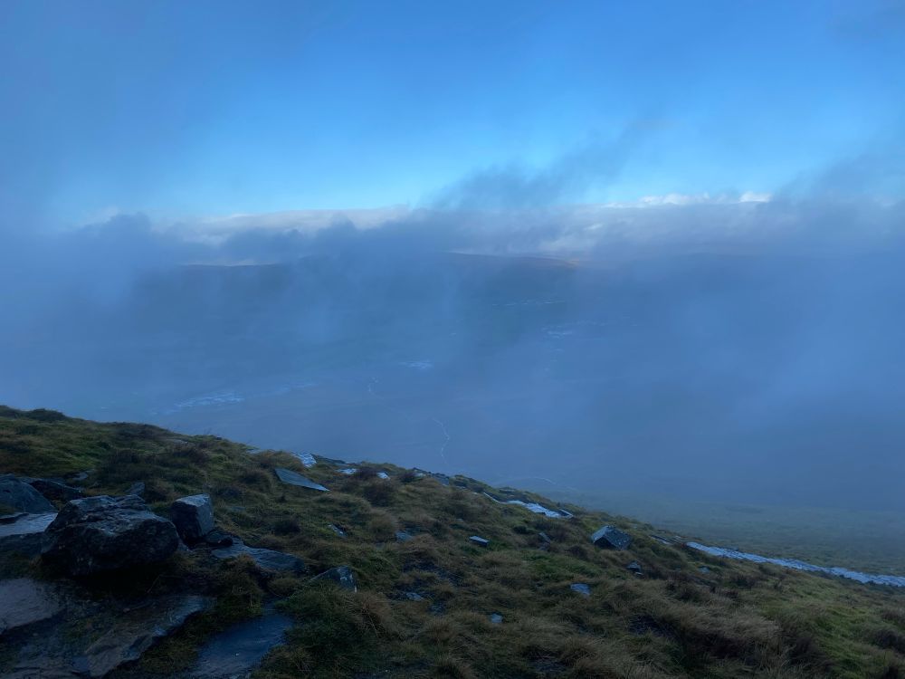 Rare moment with a scrap of blue sky on ascent of 
 (1/1/25) - fucking desperate weather tbh. 