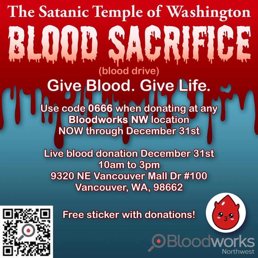 Satan thanks you for making a BLOOD SACRIFICE! Use the code 0666 at any Bloodworks throughout December to participate. DM us with proof and we’ll send you a sticker!