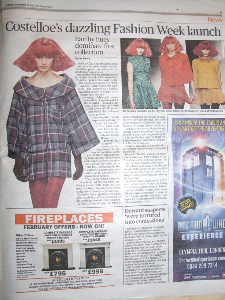 A page from the London Evening Standard newspaper, reporting on the 2011 London Fashion Week, where the models look eerily similar to Haman Karn from Mobile Suit Gundam