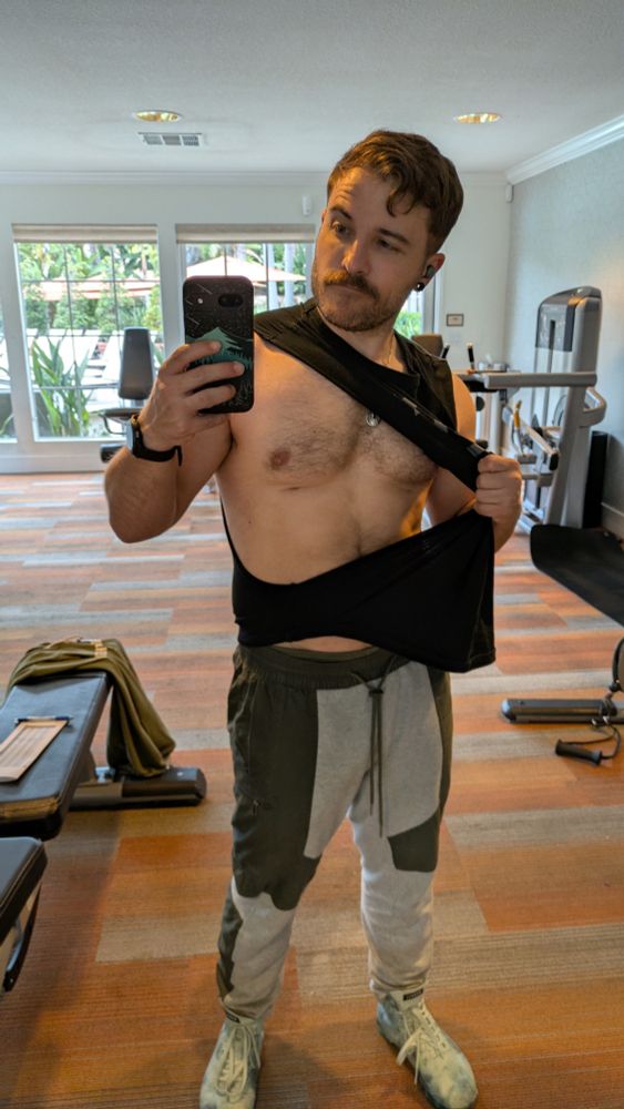 Pulling shredder to the side, in the gym solo