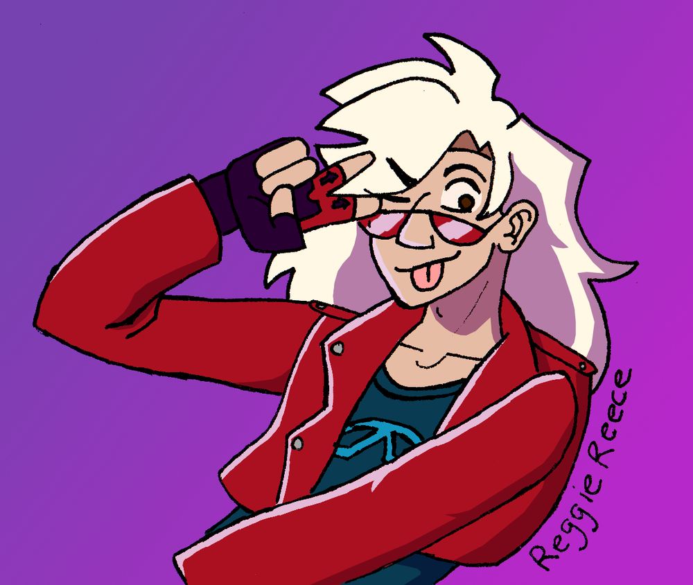 Rodolpho leans back, flashes a peace sign, and smirks with his tongue sticking out