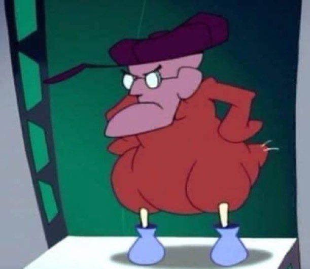 Eustace⁥ Bagge is the anti-heroic tritagonist of the series Courage the Cowardly Dog.He is a farmer who lives in the middle of Nowhere, Kansas with his wife Muriel Bagge and her dog Courage. He is usually antagonistic to Courage, but has frequently had to ally with or be rescued by Courage, occasionally showing him respect as a result.