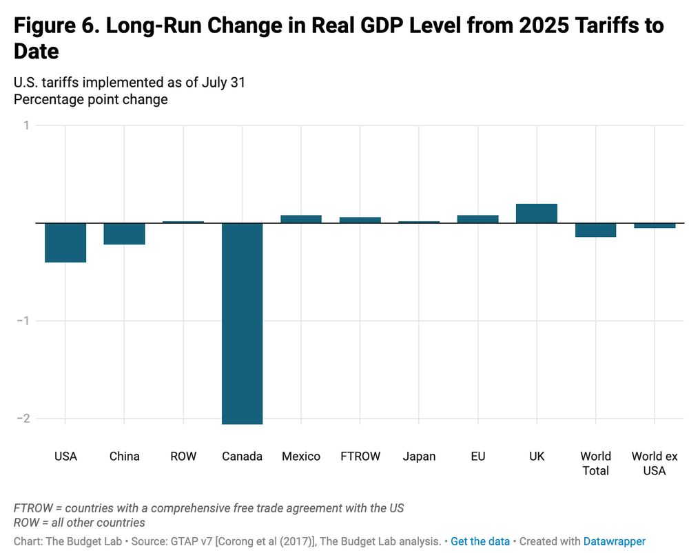 Figure 6. Long-Run Change in Real GDP Level from 2025 Tariffs to Date - on world's countries