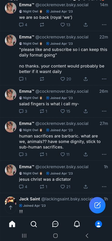 a screenshot of 5 consecutive emma posts on my feed, along with from jack saint
