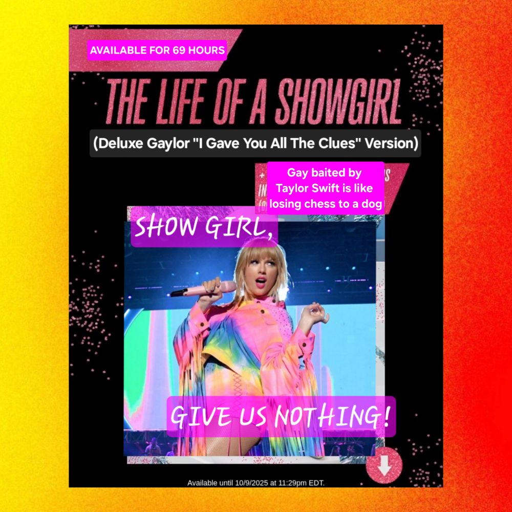 My fake cover of Life of a Horsegirl. It says "available for 69 hiurs" "gay baited by taylor swift is like losing chess to a dog" and "show girl, give us nothing!"
