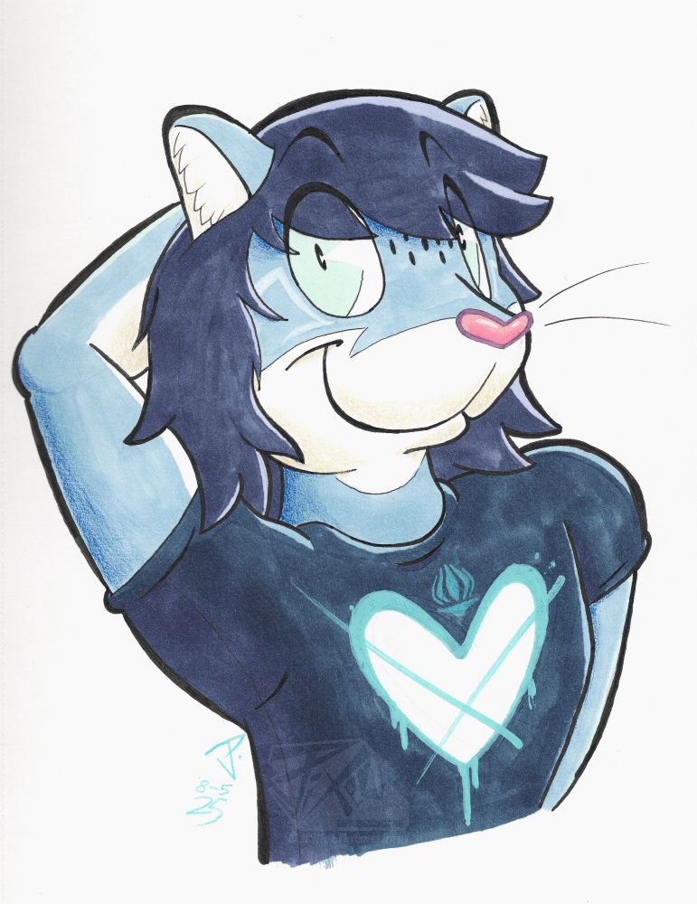 A traditionally drawn bust of an anthropomorphic Manul/Palla's Cat.