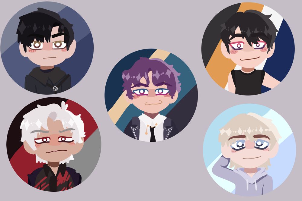5 circle icons, one of each Love and Deepspace Love Interests.
Zayne,Sylus,Rafayel,Caleb and Xavier