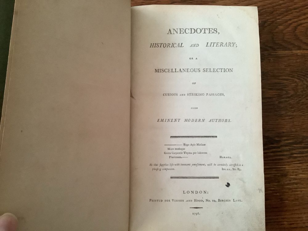A book of miscellaneous literature from 1796.