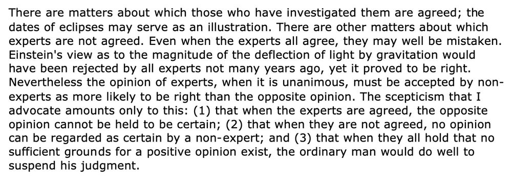 Para 4 from essay 'On the value of scepticism' by Bertrand Russell (1928)