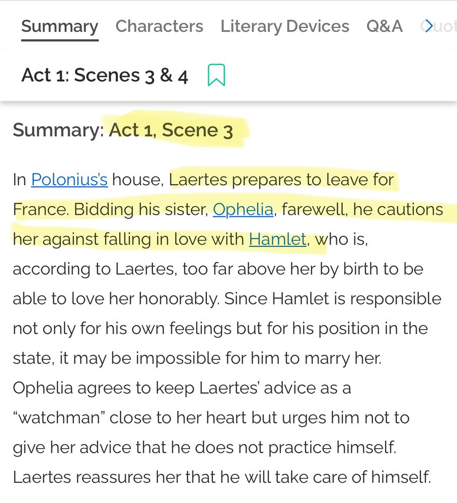 A breakdown of what occurs in Act 1 Scene 3