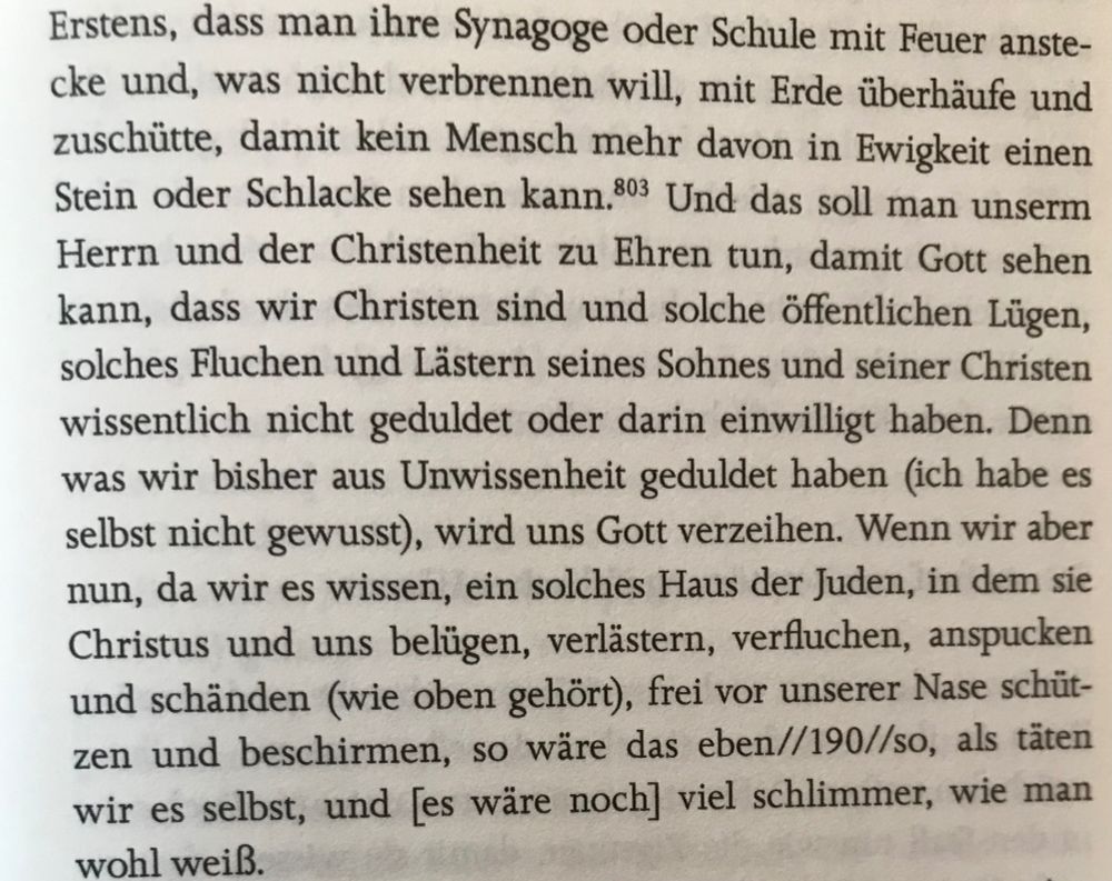 Ein Foto eines Textausschnitts aus Martin Luthers „Von den Juden und ihren Lügen“ (1543)