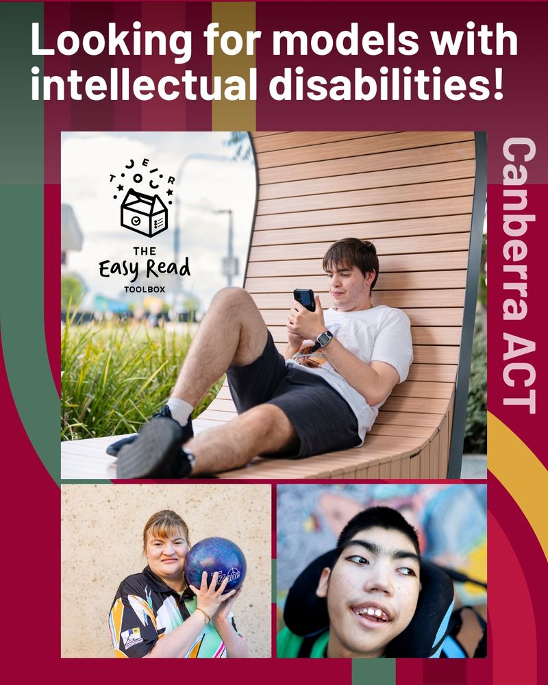 Collage of young people with disabilities. Text: Looking for models with intellectual disabilities, Canberra ACT.