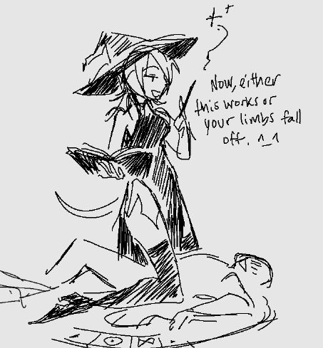verona straddling over a mob character over a ritual spell saying "now, either this works or your limbs fall off"