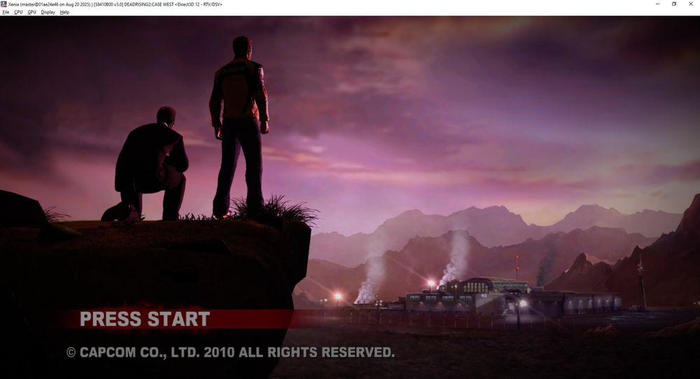 title screen for Dead Rising 2: Case West showing Frank and Chuck on a cliff