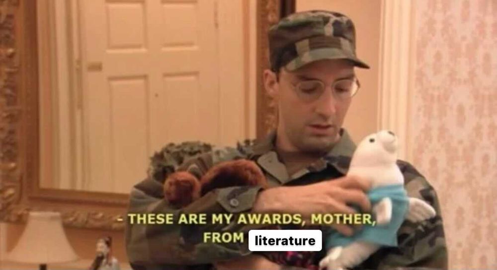 Buster Bluth with his toys stating "These are my awards, mother, from literature"