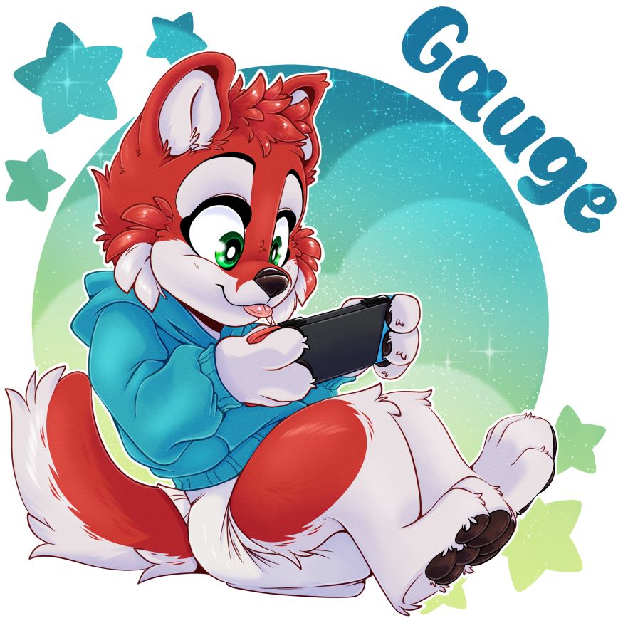 Red husky puppy in a teal hoodie and diaper. The Husky pup is playing with his switch.
