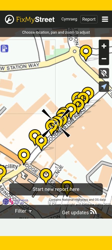 An image of a map showing reports on the fix my street app for Goodneston Road in Bristol 