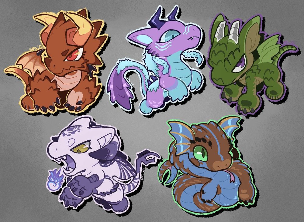 several examples of some of my "microorganism" chibi commissions, featuring dragon characters (exclusive through vgen or ko-fi).