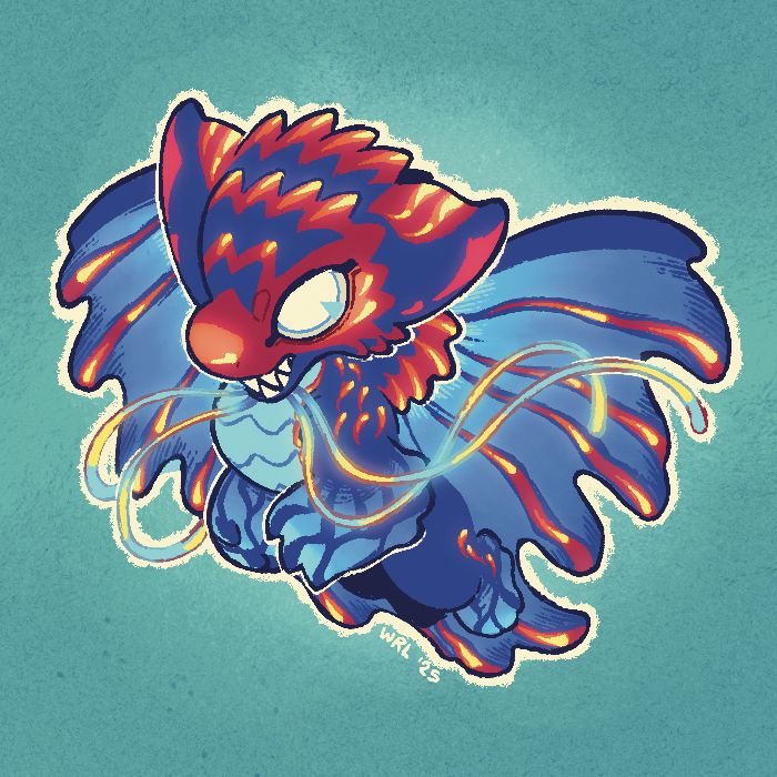 tiny chibi illustration of a flying namielle on a teal background.

#mhfanart #monhun #namielle #commissionsopen