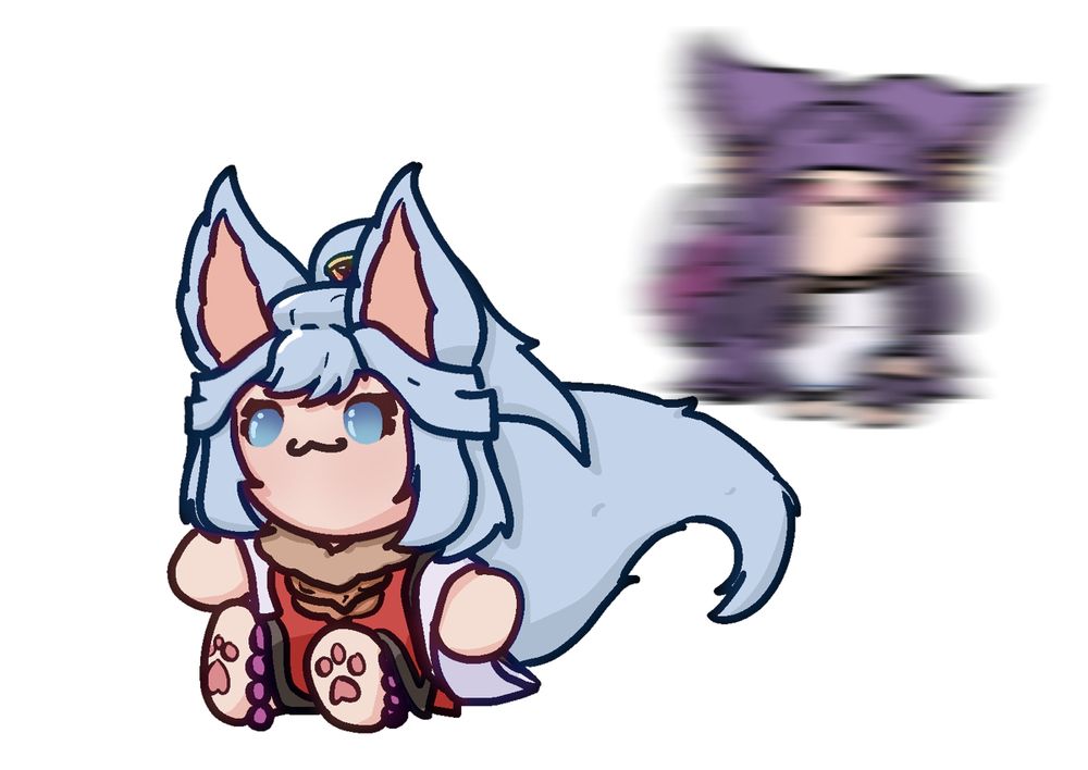 Societte from Granblue Fantasy sitting with a very blurry silhouette in the background