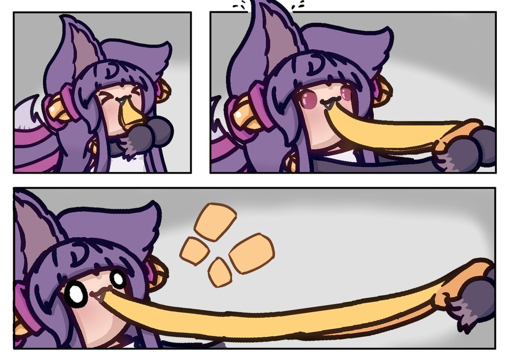 Yuel from Granblue Fantasy eating a pizza and the pizza elongates more and more