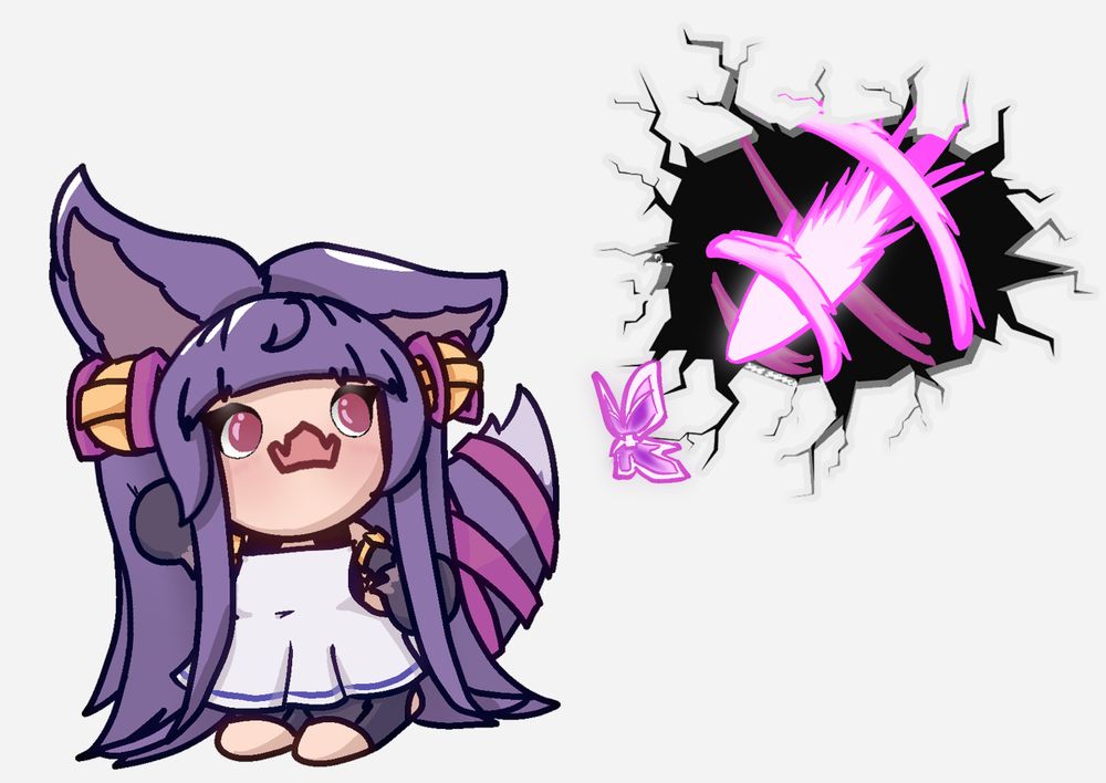 Yuel from Granblue Fantasy looking back surprised with a wall broken with a Metera's butterfly appearing and about to trigger