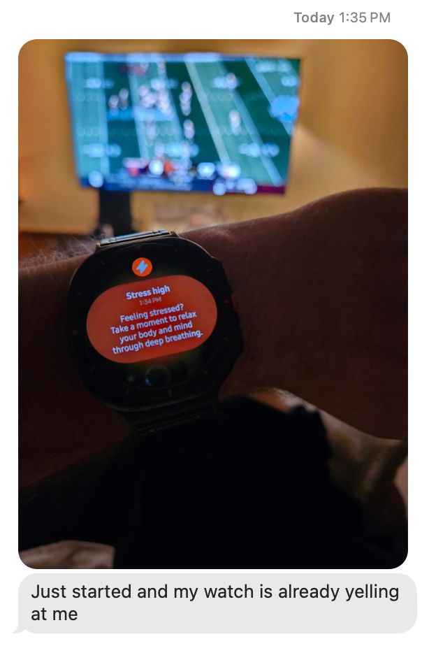 a photo of a smart watch telling the wearer some stress handling techniques