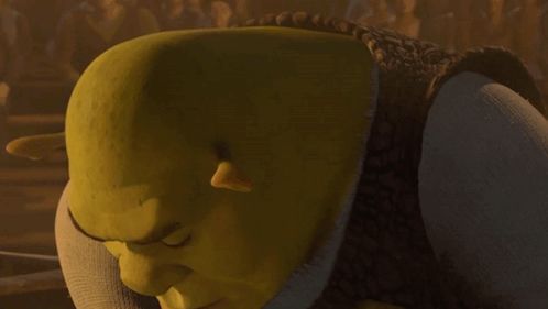 shrek from the movie shrek looks at the camera