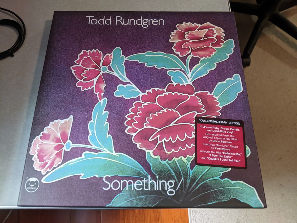 todd rundgren  something / anything box set cover

50th  anniversary editon
4LPs on Ruby, Grape, Cobalt, and Light-Blue Vinyl
Remastered from the original tapes at 45 RPM by Chris Bellman
Features new liner notes by Paul Myers


